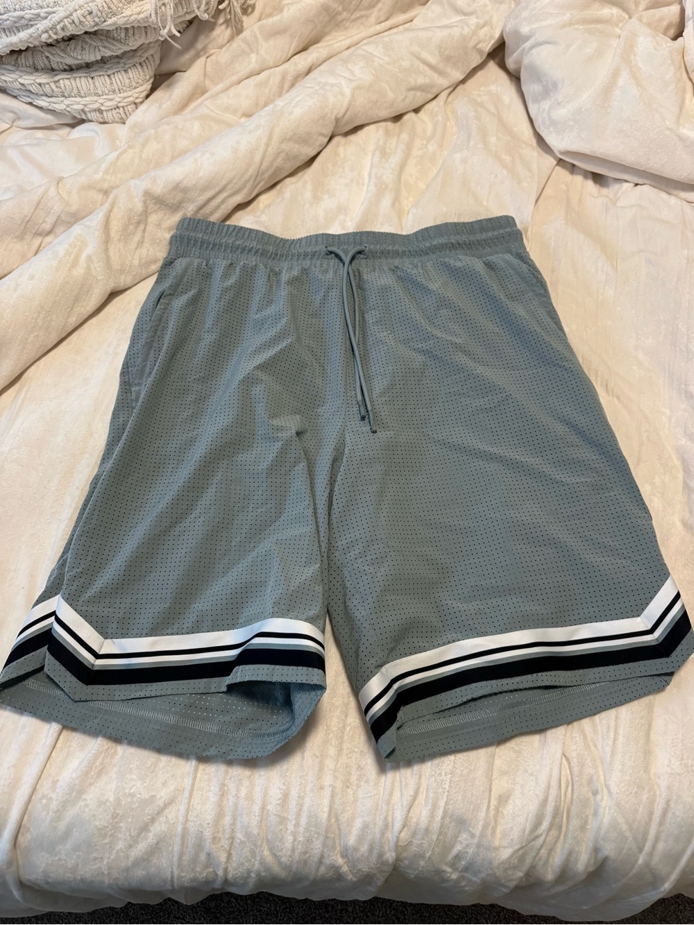 ALO Yoga Men's Athletic Mesh Shorts in Sage Green with Black & White Trim
